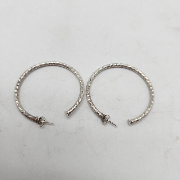 Italian Hammered Sterling Silver Hoop Earrings 1.75" Diameter 6.13g - Picture 2 of 5